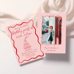 Invitation Main tirée rose rouge Vague les années 70 photo An