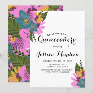 Invitation Main tropicale tirée Floral Quinceañera Sweet 16