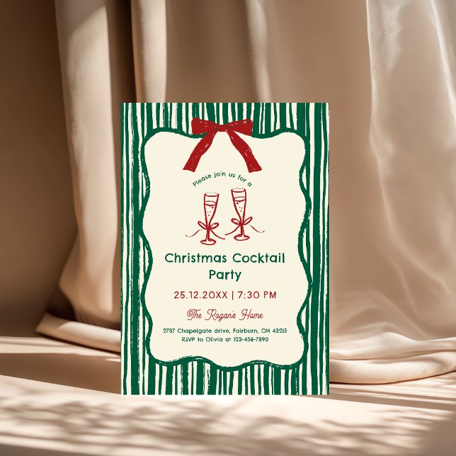 Invitation Main verte dessinée Whimsical Wavy Frame Noël (Créateur téléchargé)
