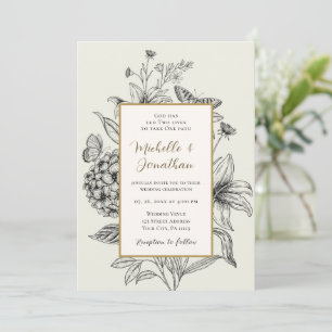 Invitation Main vintage tiré Simple Floral Mariage chrétien