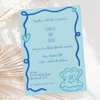 Main Whimsical Bleu tiré Mariage Wavy Quirky