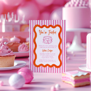 Invitation Main Whimsical dessinée rose et orange Anniversair