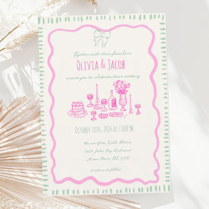 Invitation Main Whimsical tiré Bow rose Mariage Wavy