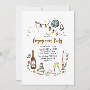 Invitation Main Whimsical tiré Funky Engagement Party