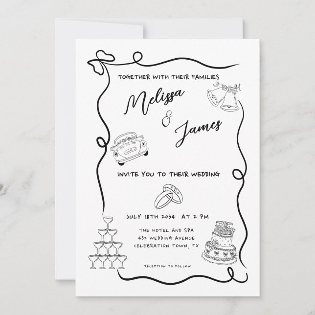 Invitation Main Whimsical tiré Mariage Quirky (Devant)