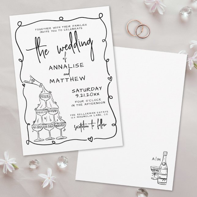 Invitation Main Whimsical tiré Mariage Quirky (Whimsical Hand Drawn Quirky Wedding Invitation)