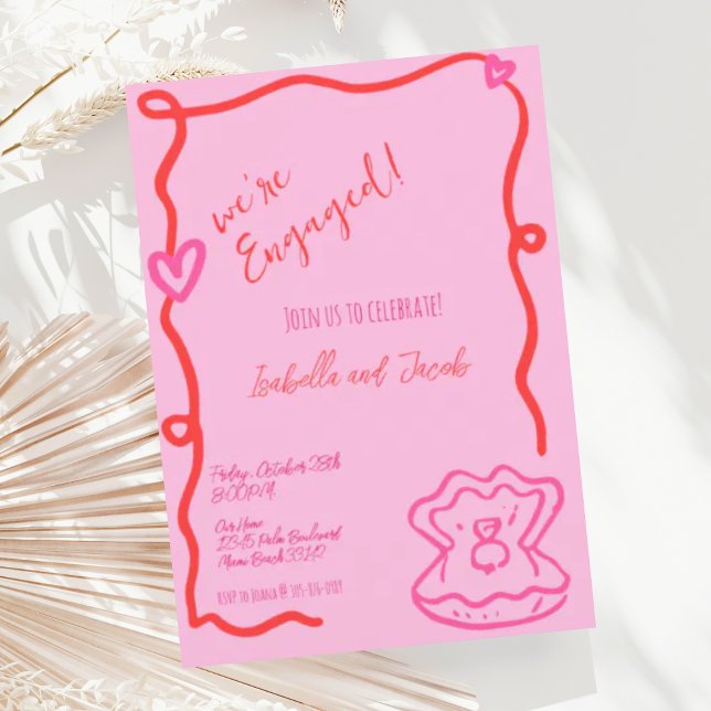Invitation Main Whimsical tiré Quirky Wavy Engagement Party (Créateur téléchargé)
