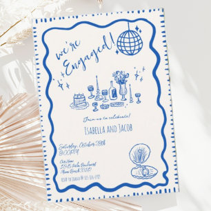 Invitation Main Whimsical tiré Quirky Wavy Engagement Party