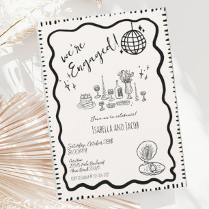 Invitation Main Whimsical tiré Quirky Wavy Engagement Party