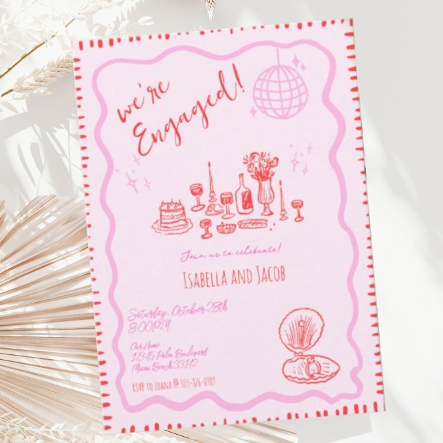 Invitation Main Whimsical tiré Quirky Wavy Engagement Party (Créateur téléchargé)