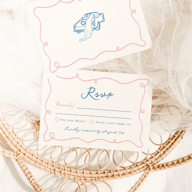 Invitation Main Whimsical tiré rose et bleu mariage RSVP (Créateur téléchargé)