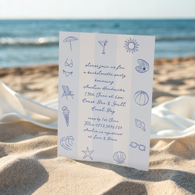 Invitation Main Whimsical Tirée Blue Beach Bachelorette (Créateur téléchargé)