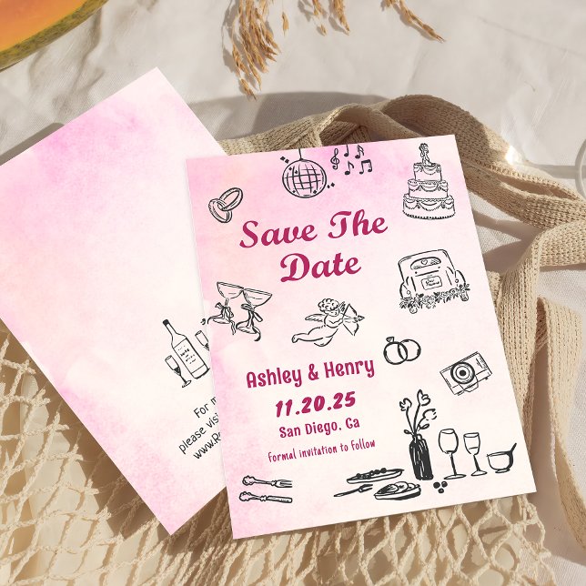 Invitation Main Whimsical Tirée Mariage Quirky Enregistrer La (Créateur téléchargé)