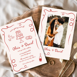 Invitation Main Whimsical tirée Mariage rouge photo français