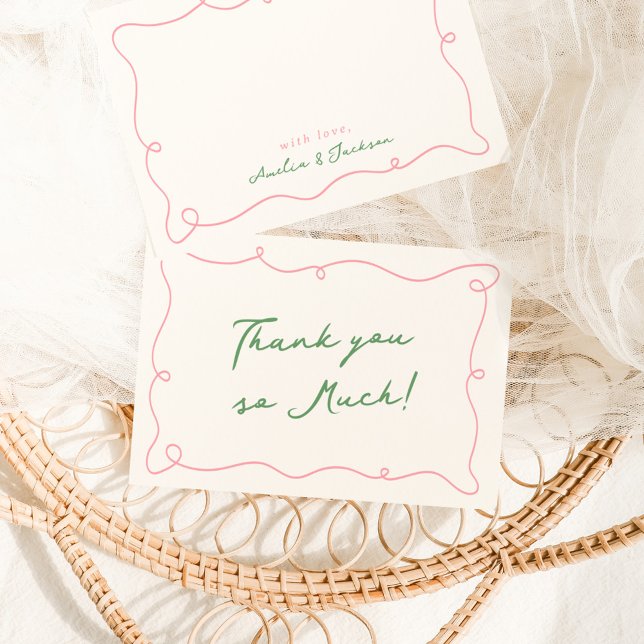 Invitation Main Whimsical tirée rose et Merci vert (Créateur téléchargé)