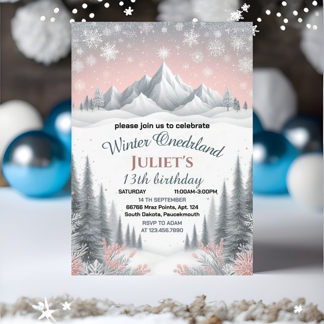 Invitation maintenant bleu fille neige hiver Onederland 13e a (Créateur téléchargé)