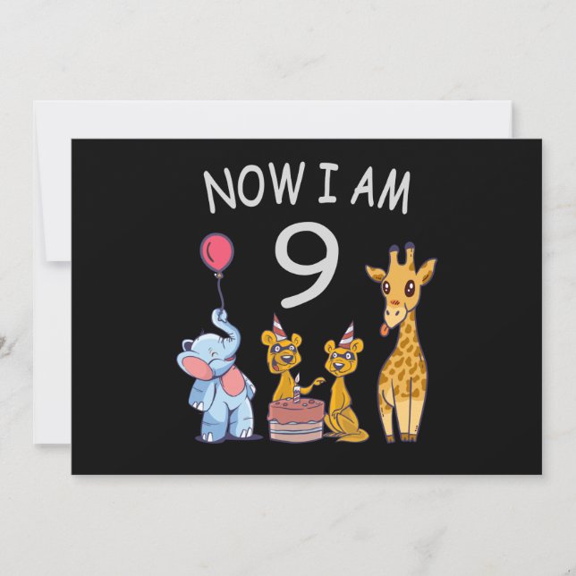 Invitation Maintenant j'ai 9 ans Anniversaire 9 ans au Zoo (Devant)