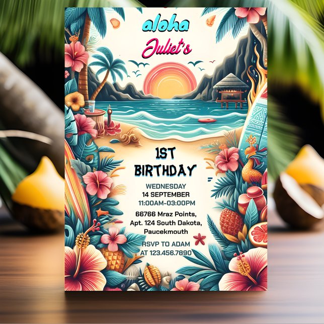Invitation Maintenant Joy hula Luau Surf aloha hawaiian 1er a (Créateur téléchargé)