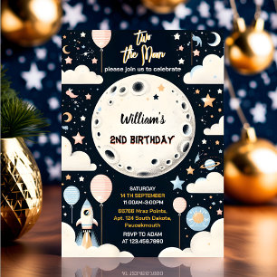 Invitation Maintenant mignon Space nuit ciel Two The Moon 2e 