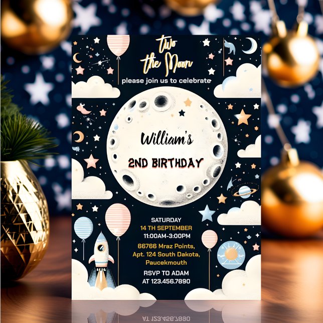 Invitation Maintenant mignon Space nuit ciel Two The Moon 2e  (Créateur téléchargé)