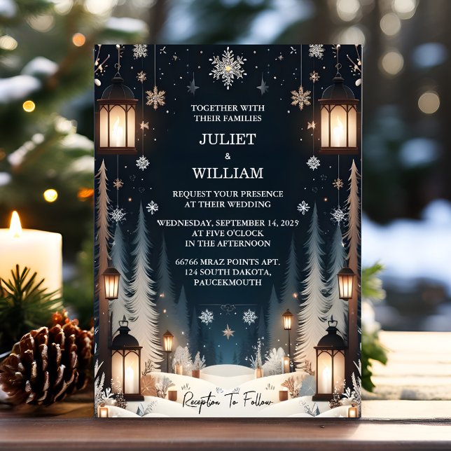 Invitation Maintenant Rustic Forest Stars Neige brillant Mari (Créateur téléchargé)