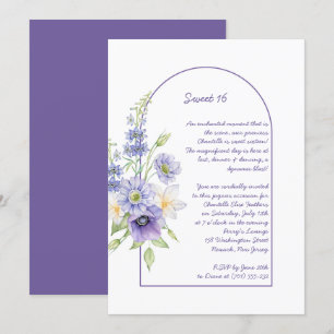Invitation Maisies pourpres, Anémones, Arc Floral Sweet 16