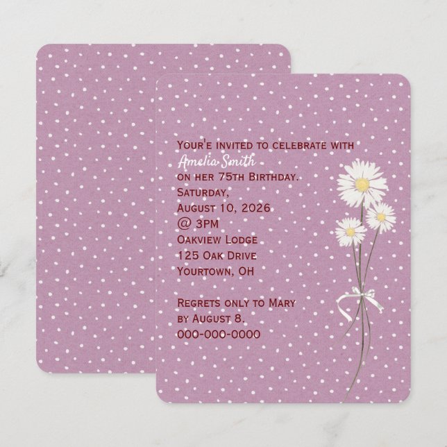 Invitation Maisies sur des points d'épingle blanche invitatio (Devant / Derrière)