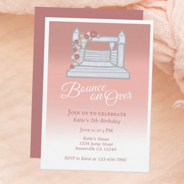 Invitation Maison Blanche Bounce Pink Balloons Filles Anniver (Créateur téléchargé)