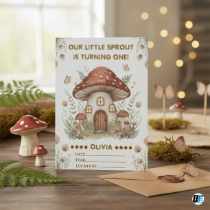 Invitation Maison Champignon Petite Pousse Boisée 1er Anniver
