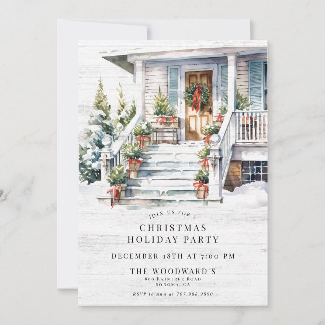 Invitation Maison d'aquarelle Noël Fête (Devant)