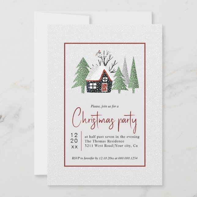 Invitation Maison d'arbres d'hiver et fête de Noël de neige (Devant)