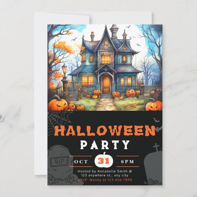 Invitation Maison de campagne Jack-O' Lanternes Halloween noi (Devant)