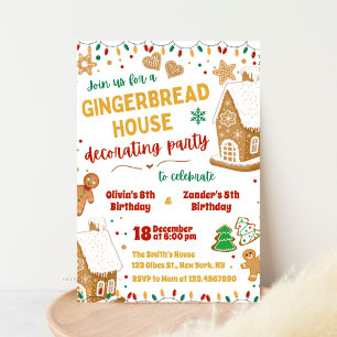 Invitation Maison de pain d'épice Sibling Double anniversaire