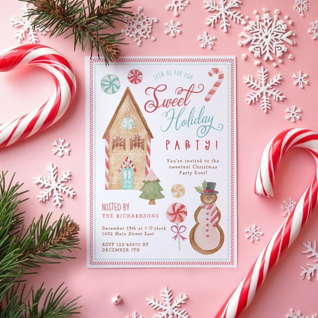 Invitation Maison de pain d'épices Fête de Noël (Gingerbread House Sweet Holiday Party Christmas Invitation)