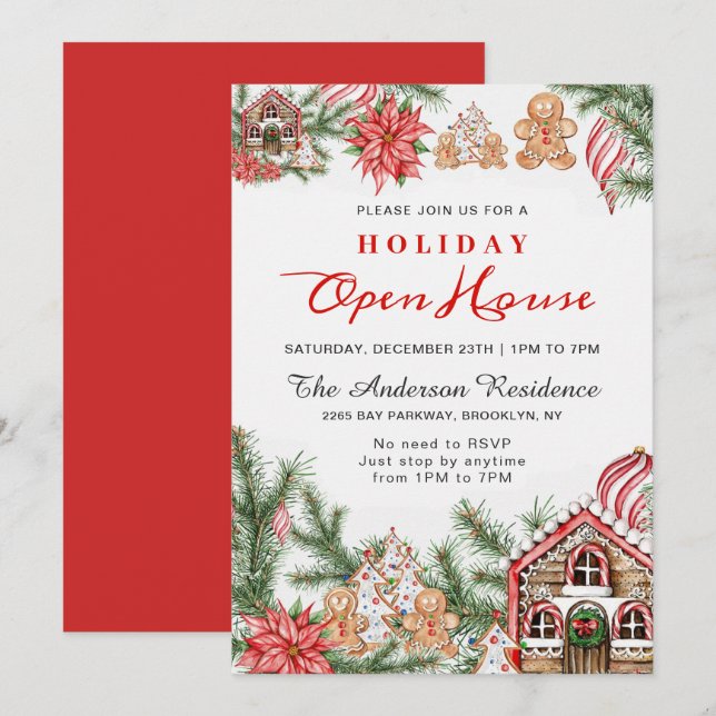 Invitation Maison de pain d'épices Homme Noël Maison ouverte (Devant / Derrière)