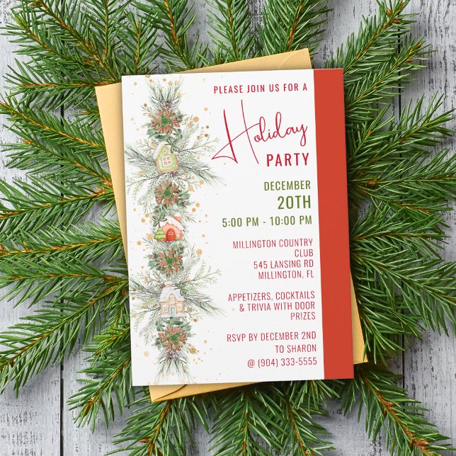 Invitation Maison de pain d'épices Noël Garland Party (Créateur téléchargé)
