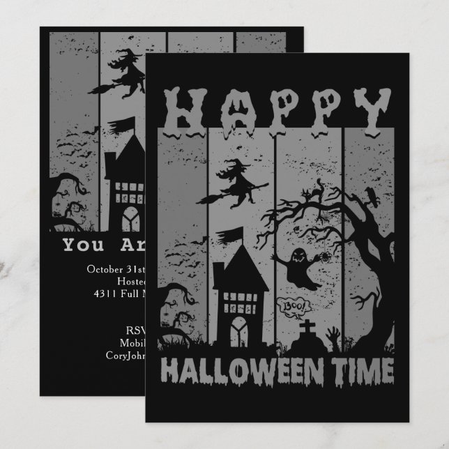 Invitation Maison de sorcière de Halloween fantôme de cimetiè (Devant / Derrière)