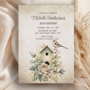 Invitation Maison d'oiseau Botanique Nature 80e Anniversaire