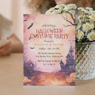 Invitation Maison éffrayante et chauves-souris Halloween Cost