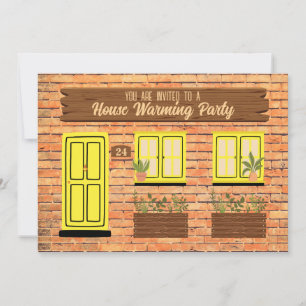 Invitation Maison en brique avec porte Jaune Maison Fête de R
