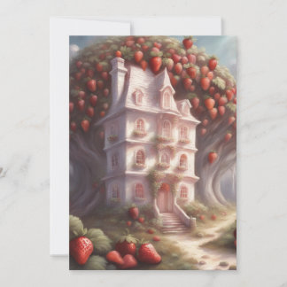 Invitation Maison en gâteau à la fraise et fête