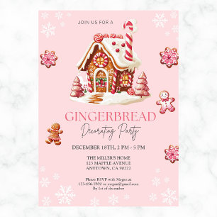 Invitation Maison en pain d'épice Décoration fête rose