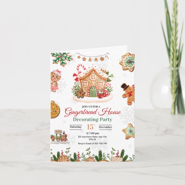 Invitation Maison en pain d'épice décorer Noël de fête (Devant)