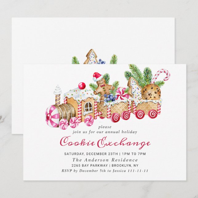 Invitation Maison en pain d'épice Échange de biscuits Noël fê (Devant / Derrière)