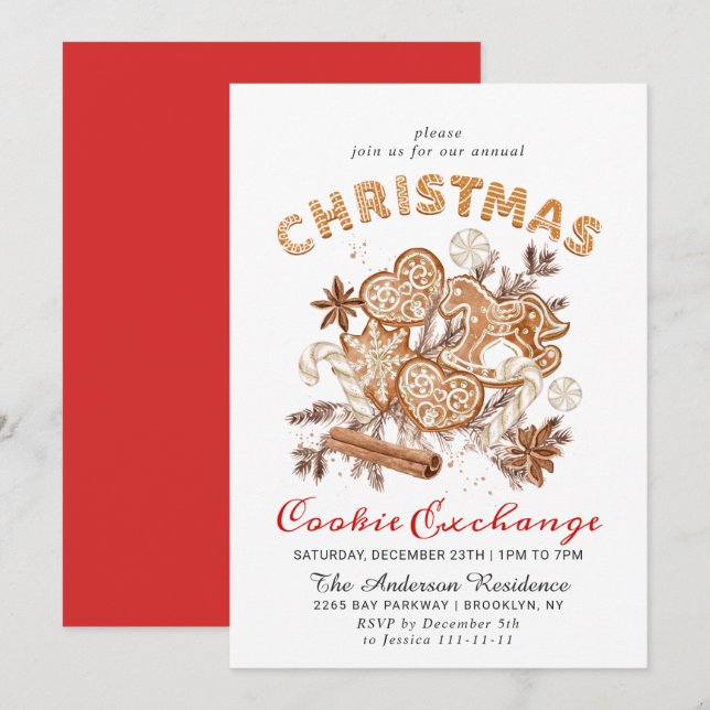 Invitation Maison en pain d'épice Échange de biscuits Noël fê (Devant / Derrière)