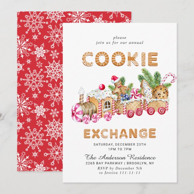 Invitation Maison en pain d'épice Échange de biscuits Noël fê (Devant / Derrière)