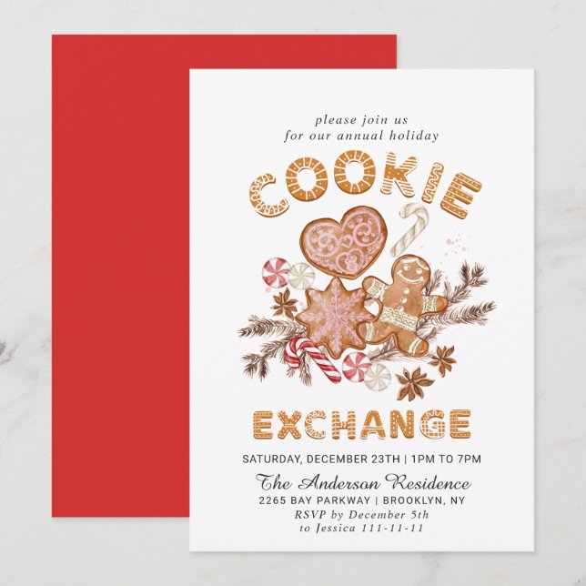 Invitation Maison en pain d'épice Échange de biscuits Noël fê (Devant / Derrière)