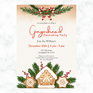 Invitation Maison en pain d'épice Parti Décoration Rouge et V