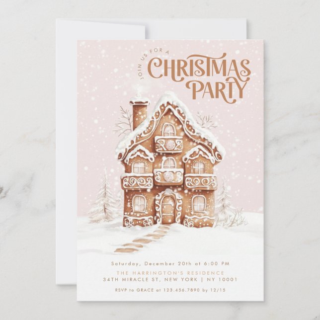 Invitation Maison en pain d'épice Soirée de Noël élégante (Devant)