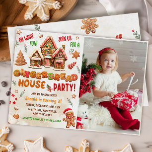 Invitation Maison en pain d'épices coloré Fête d'anniversaire